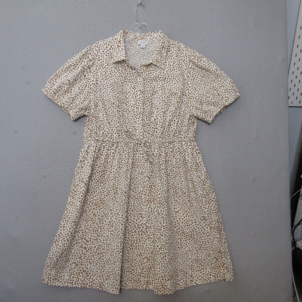 J Crew Shirt Dress Plus‎ 14 Animal Print Short Sleeve Collared Mini Puff Sleeve